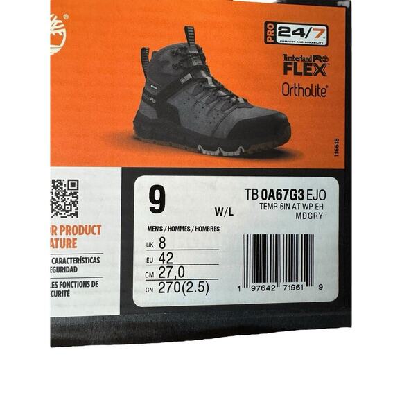 Timberland PRO NEW Tempe 6” Alloy Toe Work Boots Grey Leather Men’s Size 9 WIDE - Picture 8 of 10